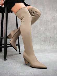 CUCCOO SZL Botas altas de fiesta/escenario de diseño hollow-out, sexy y elegante, con tacón ancho de puntera afilada