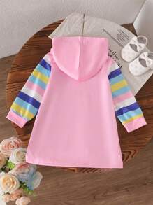Girls Fashion Round Neck Long Sleeve Korean Style Dress, Spring & Autumn - Pink - View 2