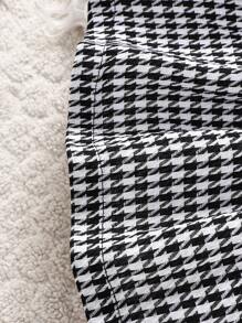 SHEIN Baby Girl Houndstooth Print Bow Front 2 In 1 Dress - Black and White - View 5