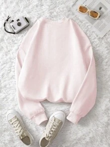 INAWLY 卡通印花羊毛圆领休闲百搭长袖连帽衫 - 粉色 - 查看 2