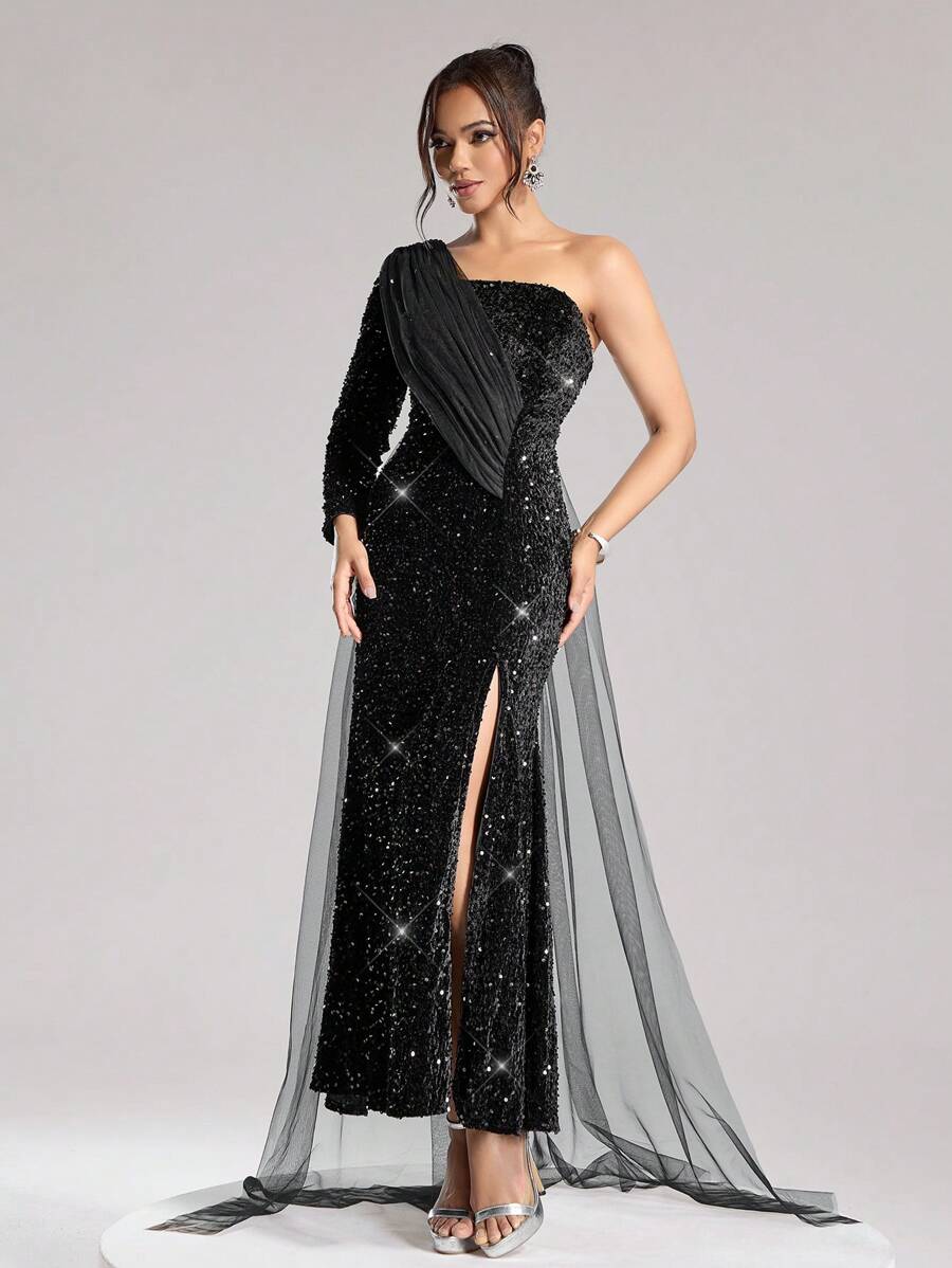 SHEIN Belle Women's Formal Christmas Party Dress (Heavily Embellished) - Black - View 1