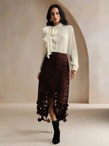 Anewsta 女式高领长袖系带袖口优雅别致通勤衬衫，带蝴蝶结