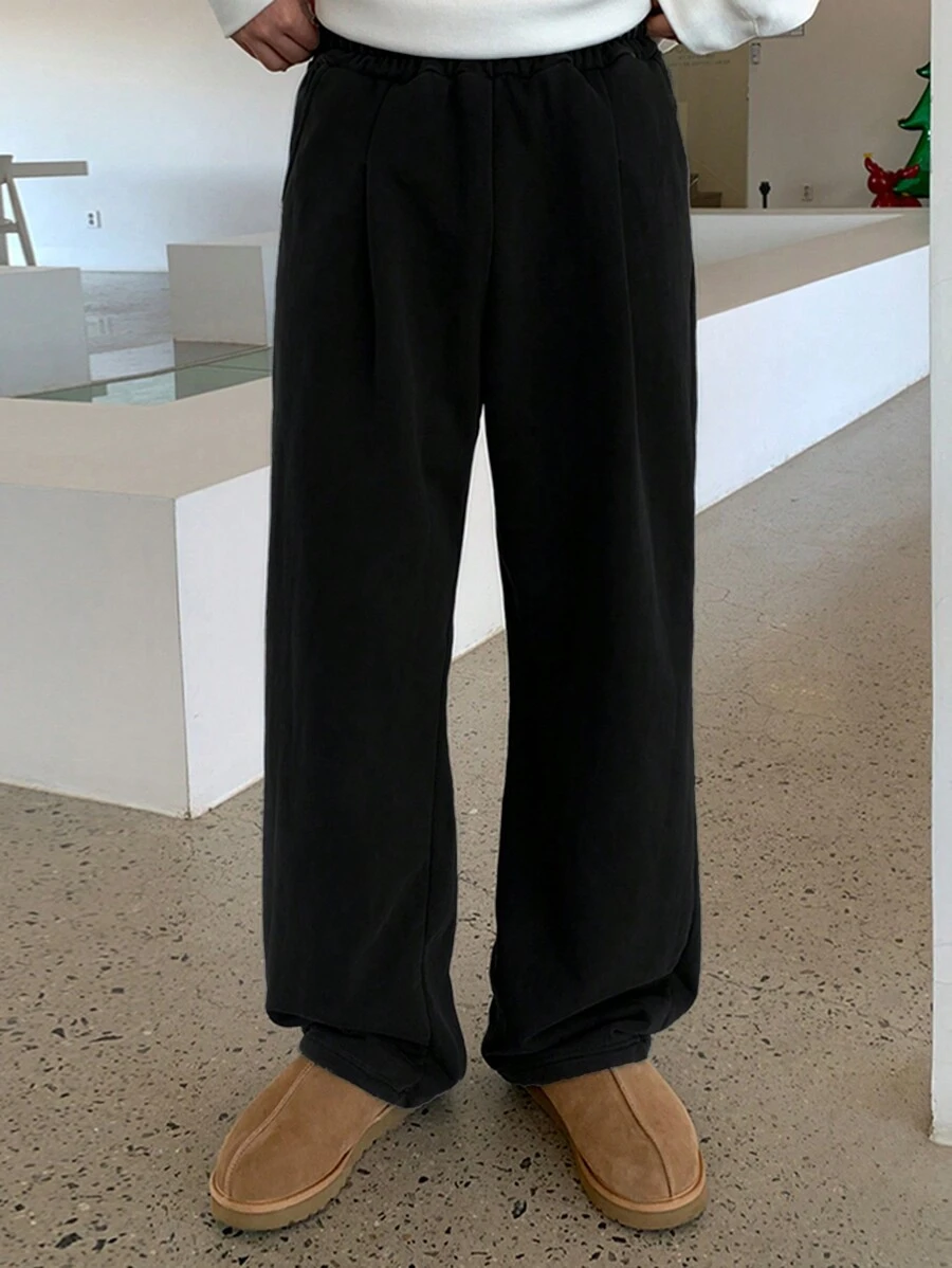 DAZY 男士纯色斜口袋宽松阔腿运动裤男士慢跑裤