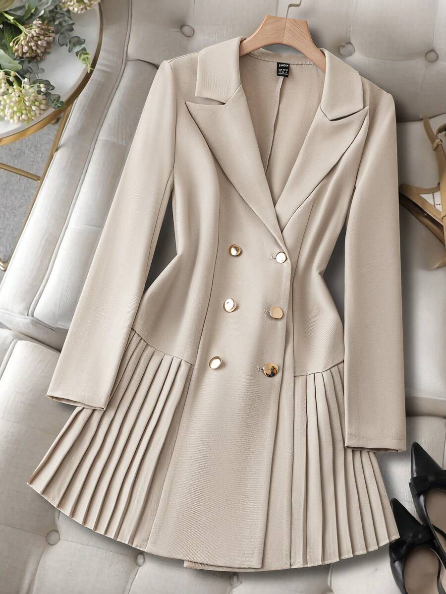 Chiquease 1 件女式纯色前扣长袖休闲西装外套