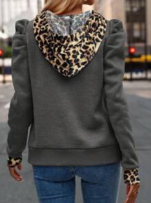 SHEIN Clasi Women Solid Color Splice Minimalist Hooded Casual Sweatshirt