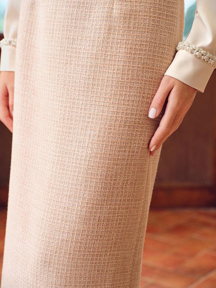 ZEYLAH TWEED SPLIT BACK STRAIGHT SKIRT