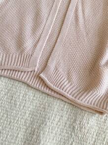 SHEIN 年轻女孩纯色盖袖单排扣休闲开衫，秋冬 - 米色 - 查看 3