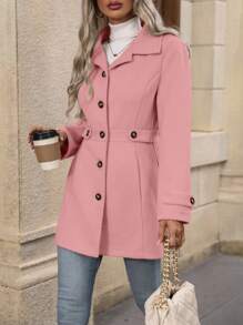 EMERY ROSE 1pc Women Casual Minimalist Single-Breasted Coat, Suitable For Autumn