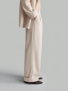 Ontre 女士纯色褶皱直筒宽松休闲裤