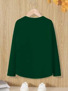 SHEIN LUNE 洛杉矶英语性感时尚休闲舒适街头修身塑身家居时尚秋冬春季休闲街头连帽抓绒卫衣图案T恤女上衣 - 綠色 - 查看 2