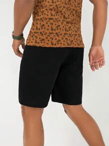 RueChic Men Solid Slant Pocket Denim Shorts - Army Green - View 2