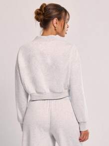 MUSERA Cropped V Neck Collared Sweatshirt - Light Grey - View 3