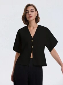 女士休闲纯色前扣开衫，秋季