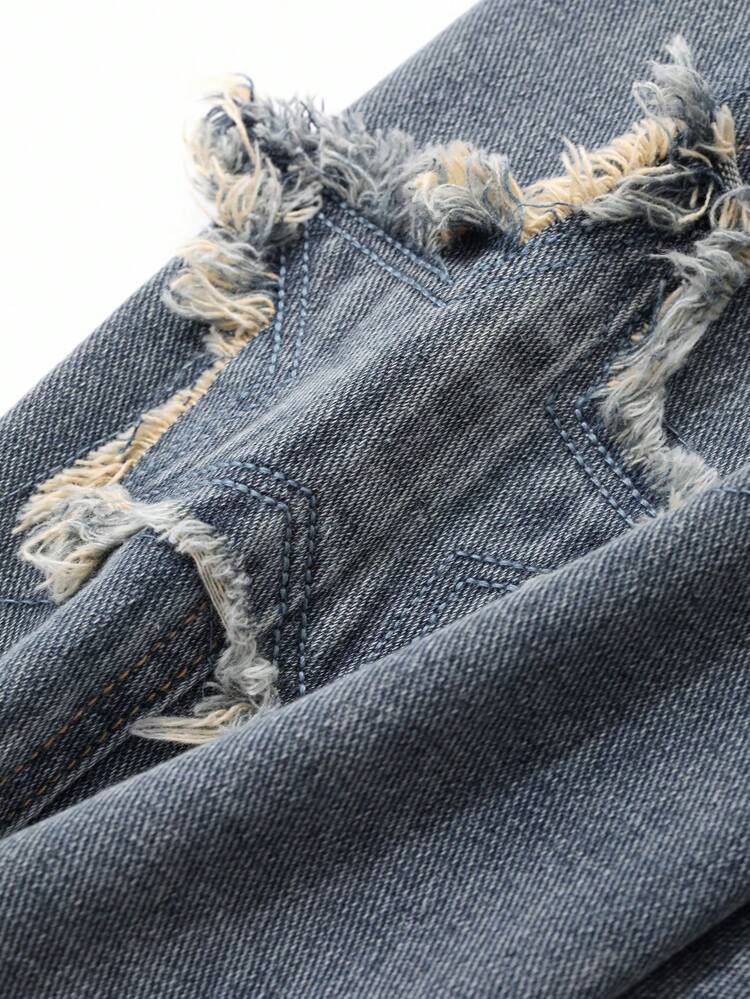 Women Star Decor Fringed Straight Leg Jeans Low Rise Jeans
