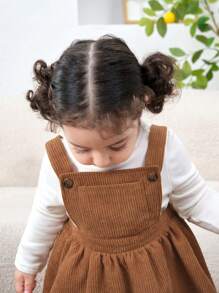 SHEIN Baby Girl Mommy And Me Casual Corduroy Overall Dress, Khaki Color, Suitable For Outdoor, Party And Baby Events, Autumn/Winter - Khaki - View 5