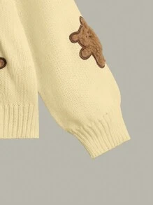 SHEIN 青少年女孩正面纽扣闭合长袖衬衫，带有印花细节，休闲简约的设计，适合日常穿着 - 杏色 - 查看 3