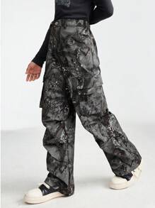 SHEIN Tween Girls Fall/Winter Rapper Grunge Camo Graphics Cargo Pants For Halloween Outfits - Multicolor - View 1