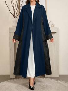 Al Najma Elegante cárdigan tipo abaya de bloque de color, para otoño, abaya de manga larga casual y modesta, para fiestas de noche/uso diario casual