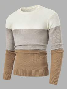 EURMUSE Men Waffle Knit Color Block Regular Sweater - Multicolor - View 3