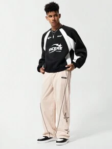 青少年男孩休闲时尚舒适长袖连帽衫和裤子套装 - 黑色 - 查看 6