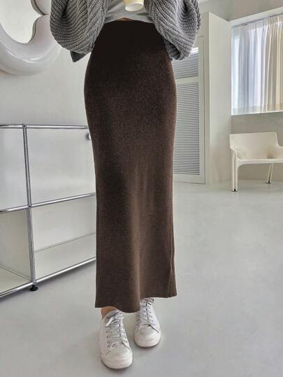 DAZY 1 件女士休闲日常纯色鱼尾下摆针织裙秋冬季