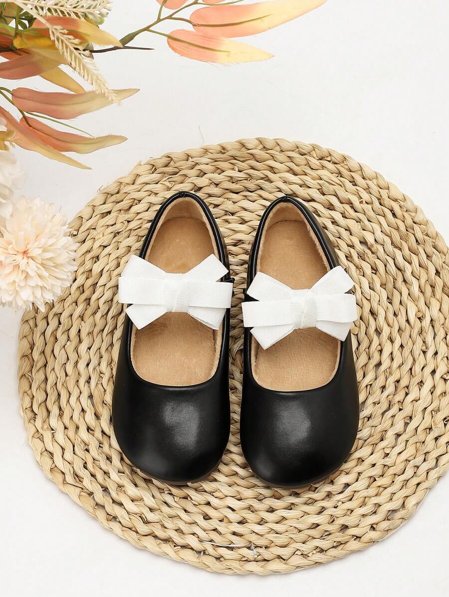 1 đôi giày Mary Jane đế bằng thủ công ấm áp mùa thu/đông mới cho bé gái 2024 - màu đen - Xem 1