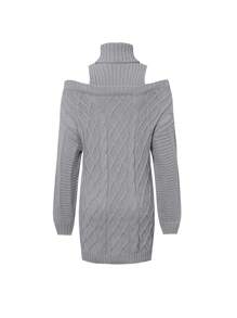 Vestido suéter de cuello alto con hombros abiertos de unicolor informal para adolescentes, otoño/invierno