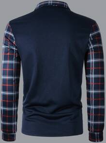 Manfinity Mode Men Check Pattern Collar Casual Work Long Sleeve Golf Polo Shirt, For Daddy, Fall - Multicolor - View 4