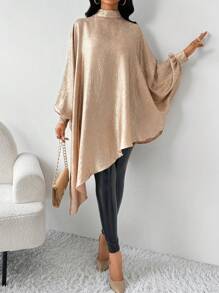 SHEIN Lady New Year Party Gold Long Sleeve Diagonal Hem Women's Shirt, Women's Top Long Sleeve Shirt Women Blouses & Thanksgiving Women Outfit Fall Clothes Christmas Women Tops African Masquerade Ball Dress Oversized Women Shirt - Gold - View 2