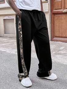Manfinity NXTstreet 男士纯色拼布前系带口袋休闲简约长裤，适合日常穿着 - 彩色 - 查看 5