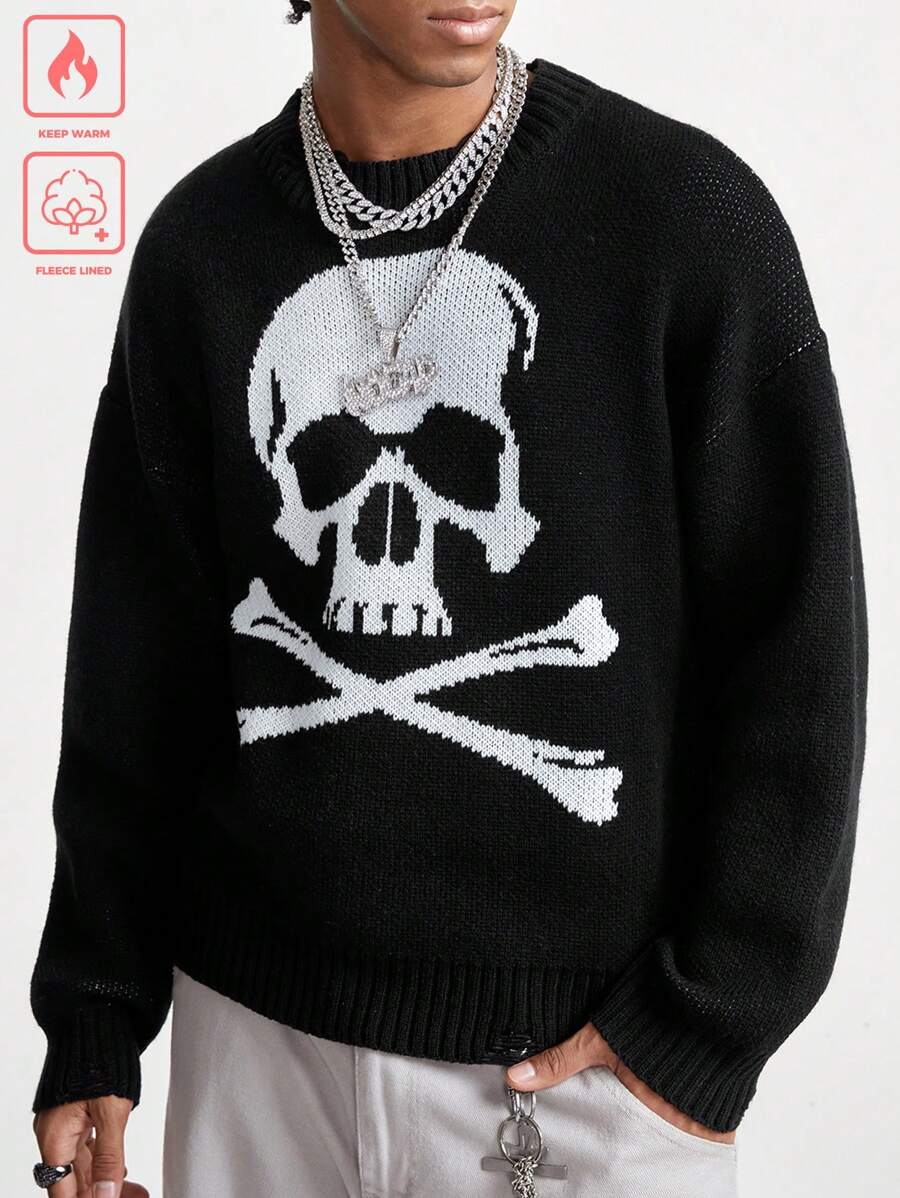 Manfinity EMRG Men's Casual Fashion Rapper Color Block Graphic Crew Neck Skeleton Print Long Sleeve Pullover Sweater, For Going Out - Multicolor - View 1