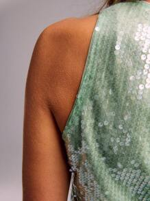 SHEIN Unity 镂空系带前片无袖亮片上衣 - 薄荷綠 - 查看 7