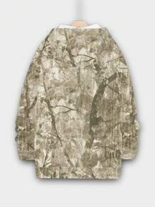 Manfinity Homme Fashionable Casual Tree Camo Allover Digital Print Fitted Raglan Hoodie Fleece Sweatshirt For Men - White - View 6