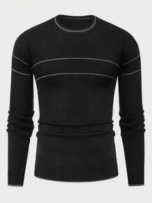 RueChic Men Stripe Detailed Crew Neck Regular Sweater - Black - View 1
