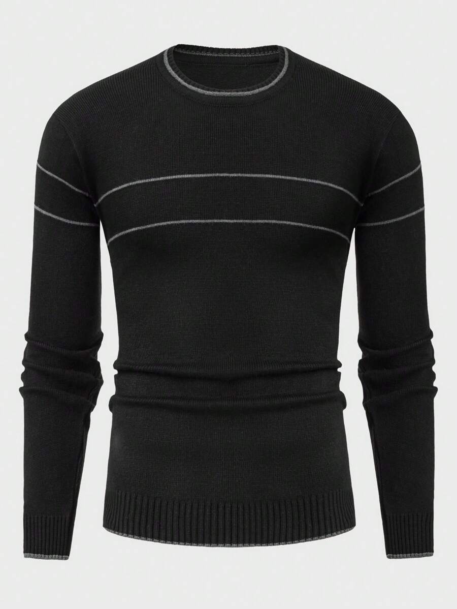 RueChic Men Stripe Detailed Crew Neck Regular Sweater - Black - View 1