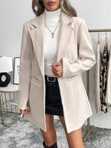 Easowa Apricot Casual Minimalist Workwear V-Neck Long Sleeve Jacket For Women, Autumn/Winter - Apricot - View 5