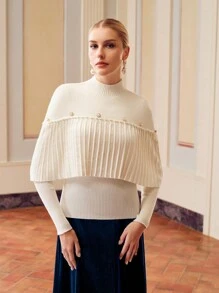 ZEYLAH Elegante Suéter de Tricô Feminino de Cor Sólida com Gola Careca e Mangas Longas com Costelas - Branco - Visão 5
