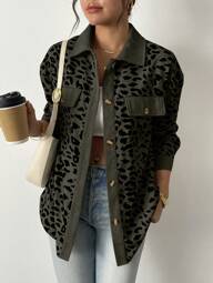 INAWLY Chemise décontractée et ample avec patchwork léopard pour femmes grandes tailles