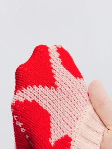 Maija Áo len Giáng sinh cổ tròn dáng rộng cho nữ có họa tiết hình học tương phản, Thu/Đông - Đỏ - Xem 8