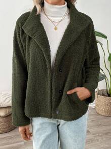 EMERY ROSE 保暖内衬夹克 泰迪熊外套 冬季女士外套 - 軍綠色 - 查看 5