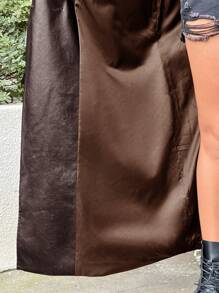 SHEIN EZwear Plus Size damski płaszcz typu trencz ze skóry PU ze ściągaczem w pasie i podszewką, jesień zima