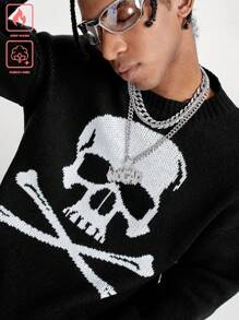 Manfinity EMRG Men's Casual Fashion Rapper Color Block Graphic Crew Neck Skeleton Print Long Sleeve Pullover Sweater, For Going Out - Multicolor - View 2