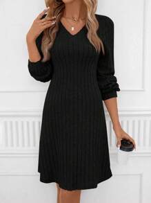 SHEIN Clasi Vestido corto de mujer de talla grande color rojo oscuro con costillas anchas