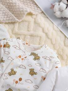 SHEIN 3pcs Baby Boy Cute Bear Pattern Oblique Lapel Long Sleeve Knitted Comfortable Romper Jumpsuit Graphic - Multicolor - View 3