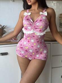 Cute Rabbit Print Romper Sleepwear For Women - Multicolor - View 3