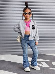 SHEIN SLAYR KIDS SLAYR KIDS Young Girls Blue Denim Elastic Ruched Jeans - Light Wash - View 6