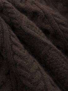DAZY 女式纯色落肩长袖圆领毛衣，秋冬款 - 棕色 - 查看 4