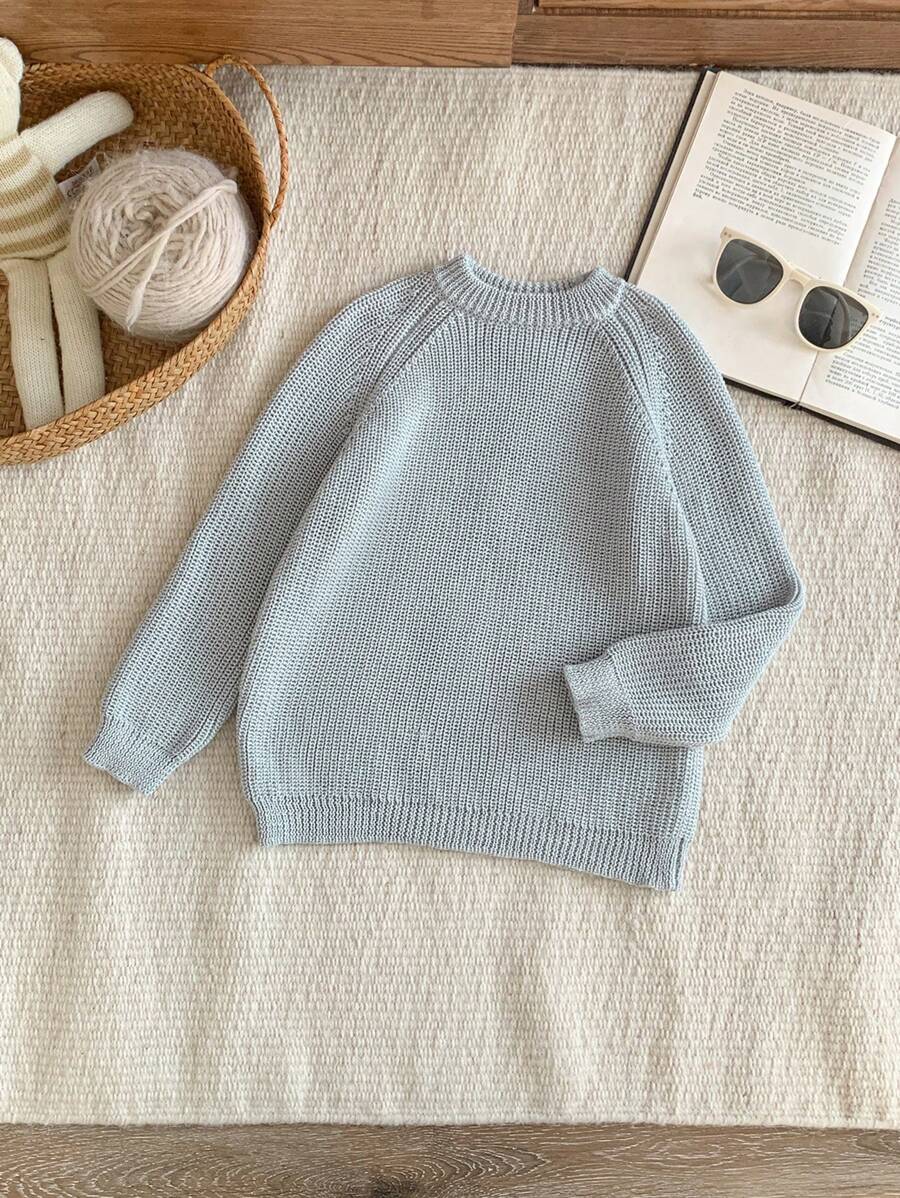 Blossori 年轻男孩纯色圆领休闲长袖毛衣 - 灰色 - 查看 1