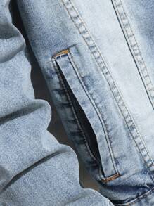 Manfinity Homme Men's Casual Plain Denim Single-Breasted Jacket Long Sleeve, Autumn, For Going Out, Boyfriend Gift College Hang Out Sport Street