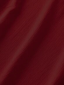 SHEIN Clasi 大码纯色荷叶边褶皱休闲衬衫 - 酒紅色 - 查看 4